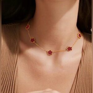 Gold Plated Burgundy Clover Necklace